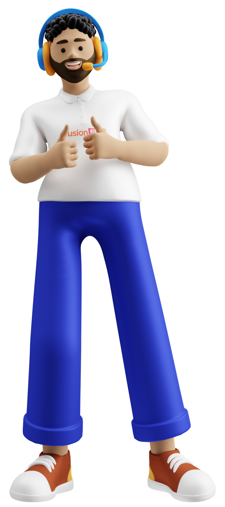 animated fusion fibre business employee with both thumbs up